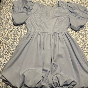Elegant Light Blue Puff Sleeve Dress